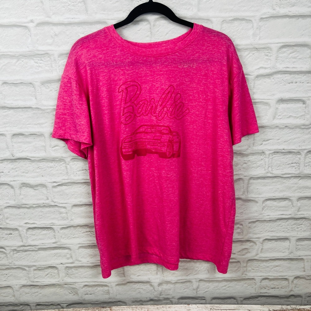 Barbie Mattel Womens XXL Hot Pink Heathered Convertible Car Graphic T-Shirt